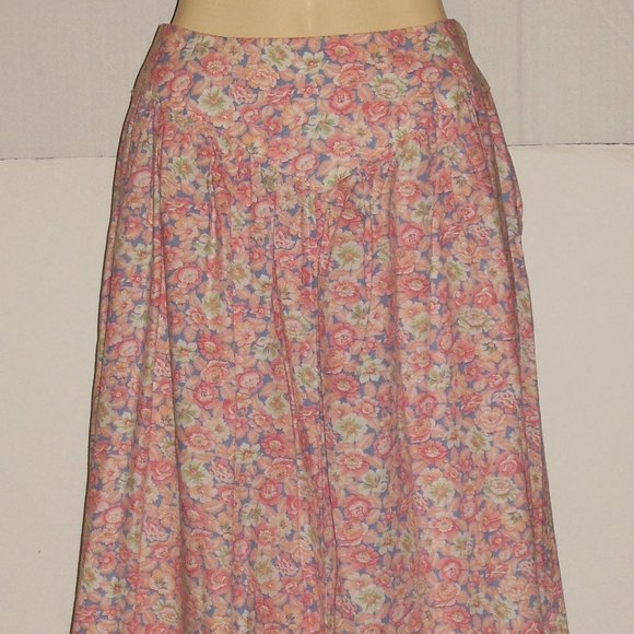 Pink Floral Skirt XS 26" Waist Home Made? Cotton Blend Side Zipper Vintage 80's - Picture 1 of 6